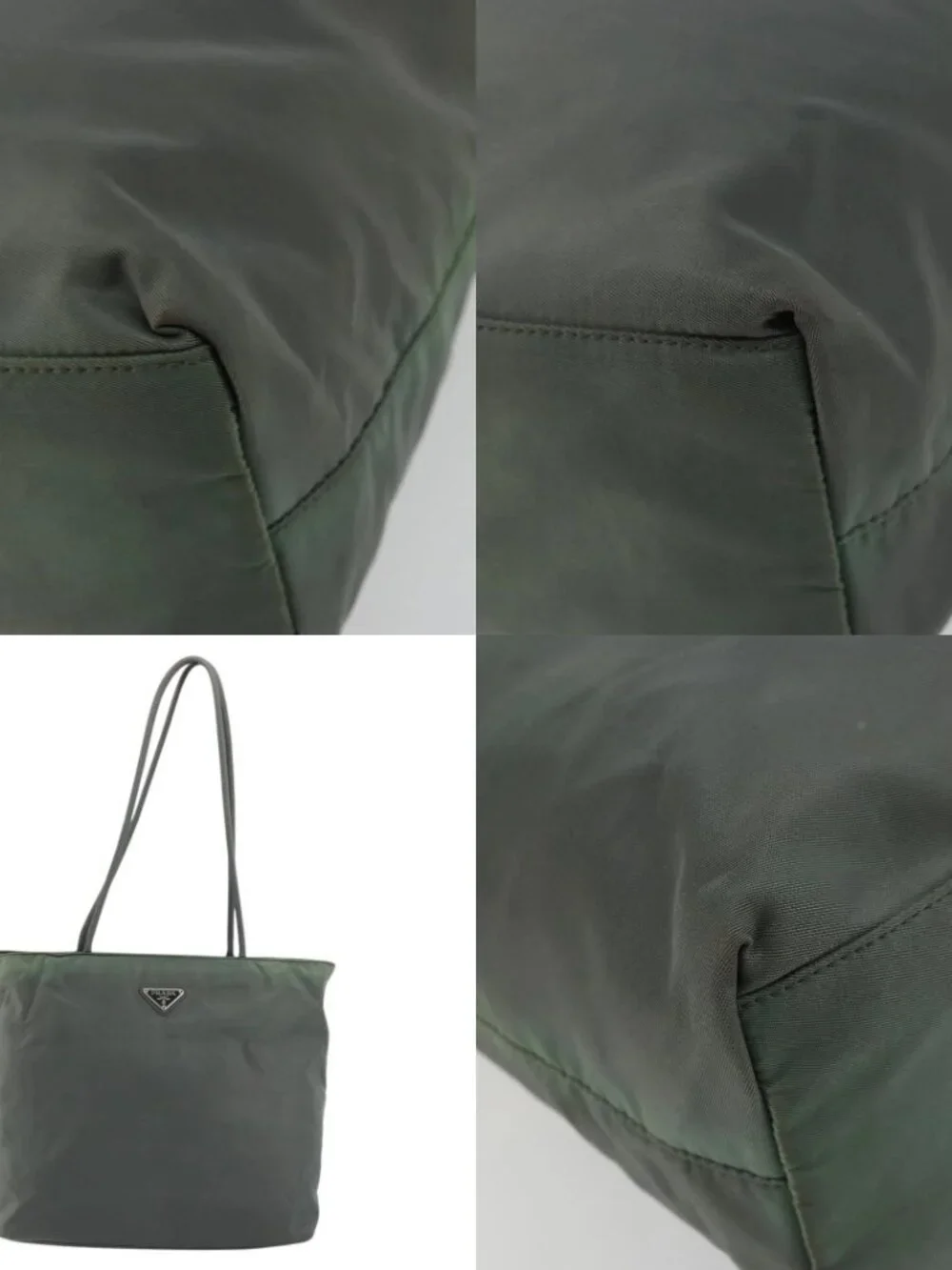 PRADA Tote Bag Nylon Green Silver Auth 175705